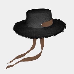ALEXIS Long Brim Boater Hat in Black